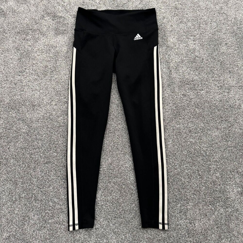 Adidas High Rise 3 Stripes 7/8 Pants Women Small Climalite Gym Training Athletic